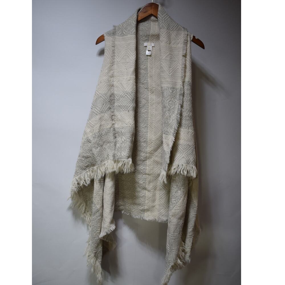 Ivory Fringe Open Front Sweater Wrap Vest Women's Medium